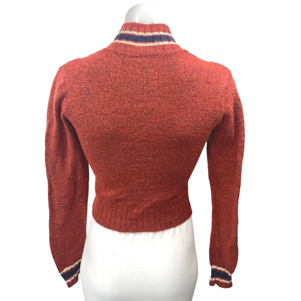 Urban Outfitters Red Wool Argyle Plaid Zip-Up High Neck Long Sleeve Sweater Sz M - Image 2