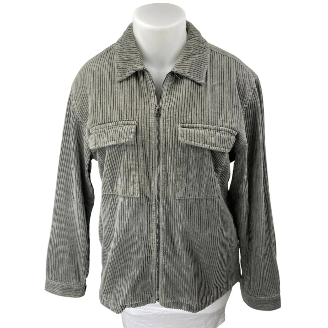 Urban Outfitters Ryder Men's Gray Corduroy Zip Up Long Sleeve Shirt Jacket Top L