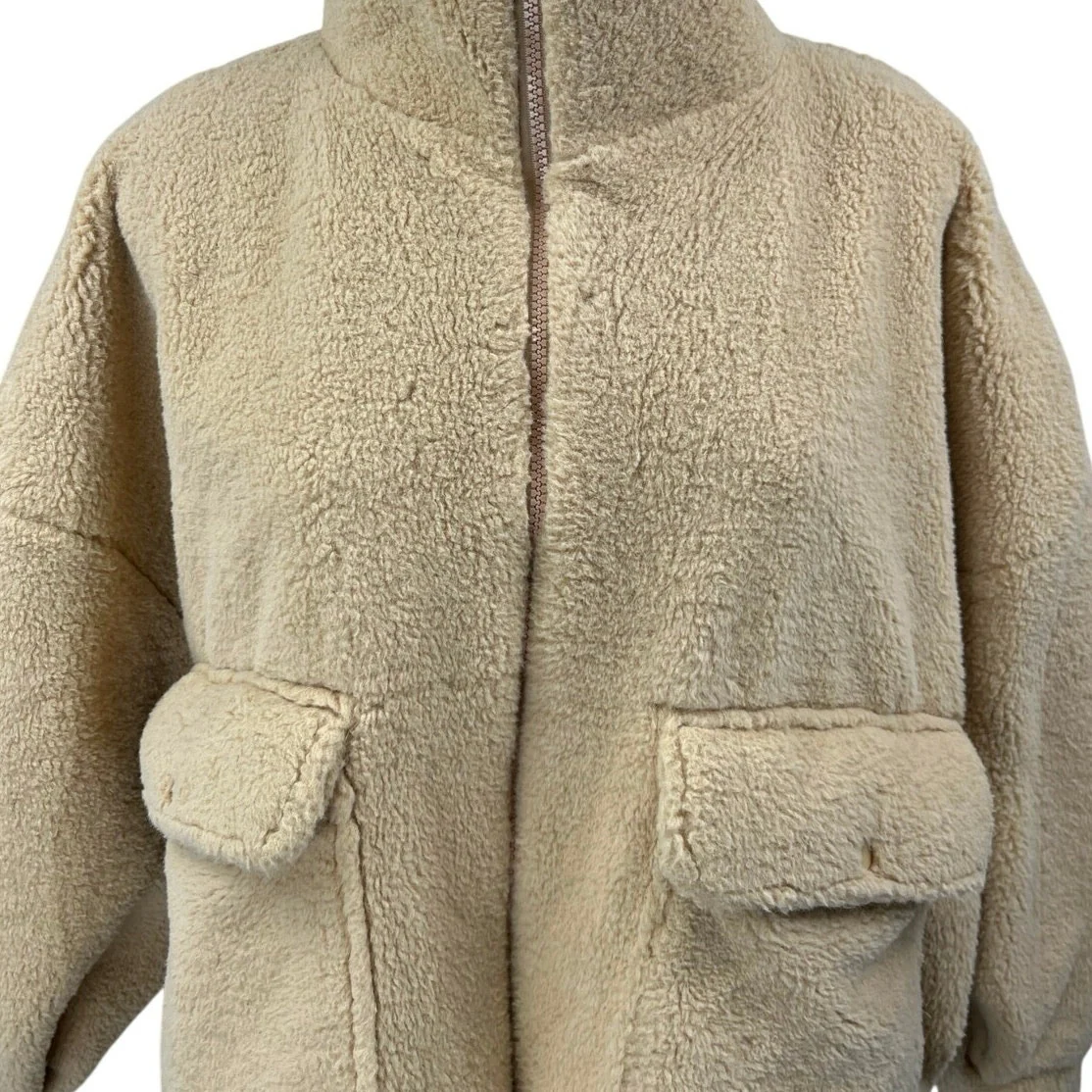 Urban Outfitters Sheila Beige Faux Fur Zip Up Teddy Jacket Coat Sweater Top XS - Image 3