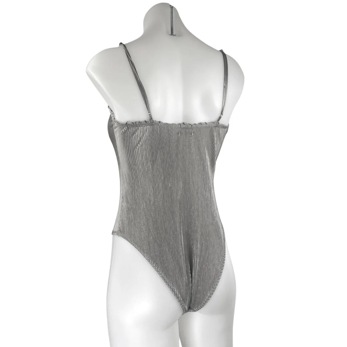 Urban Outfitters Silver Metallic Ribbed Sleeveless Cami Tank Bodysuit Top Size S - Image 2