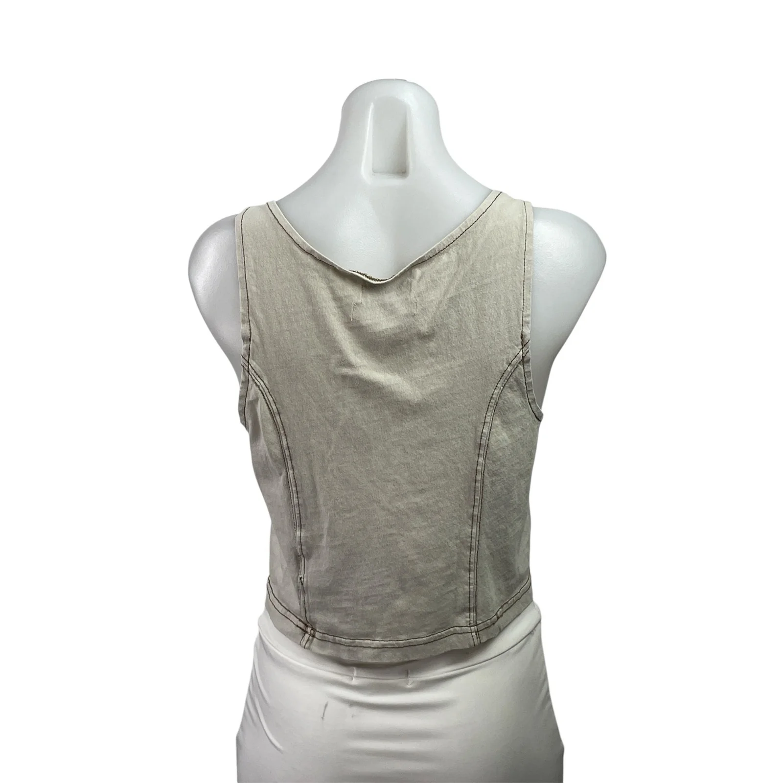 Urban Outfitters Women's Beige Stitch Sleeveless Cami Cropped Tank Top Size S - Image 3