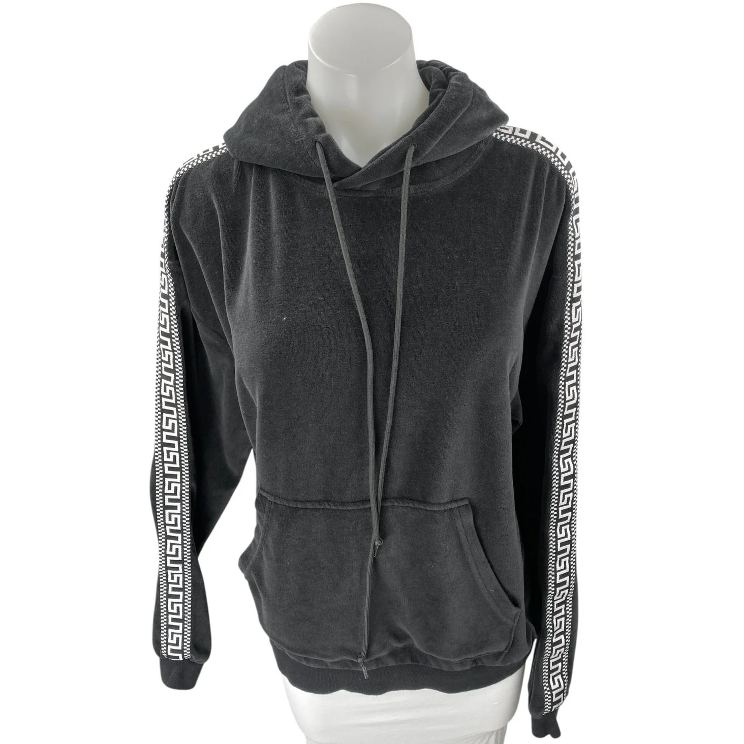 Urban Outfitters Women's Black Velvet Velour Hoodie Hooded Sweatshirt Top Size S