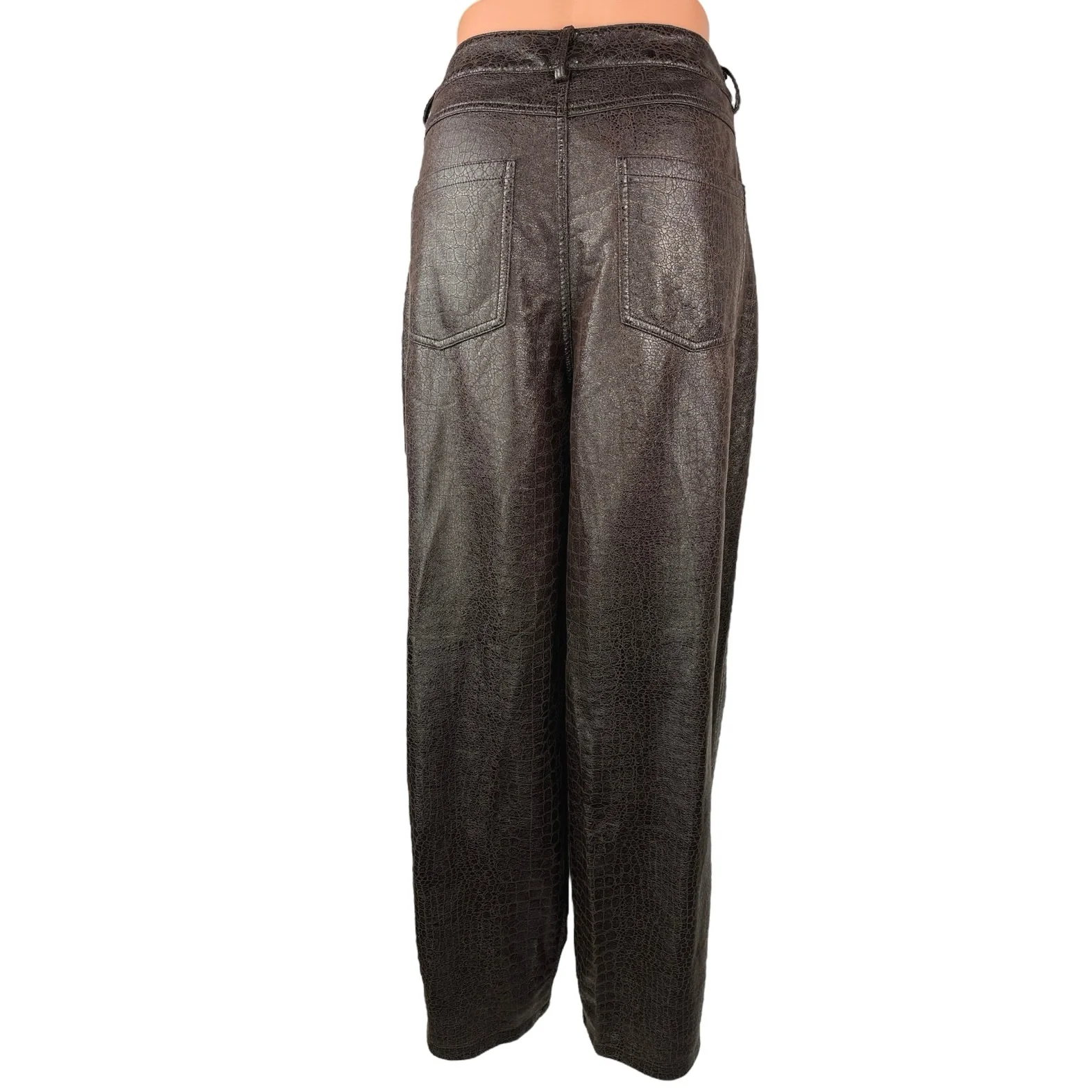 Urban Outfitters Women's Brown Snakeskin Leather Wide Leg High Waist Pants 12 - Image 3