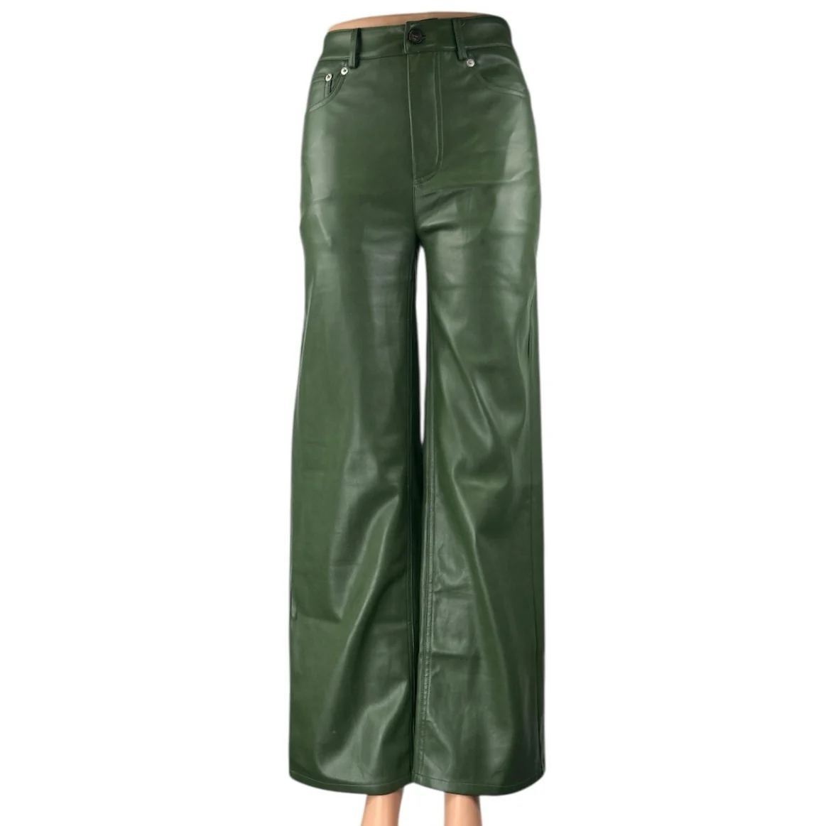 Urban Outfitters Women's Green Faux Leather Vegan Wide Leg Trousers Pants 24