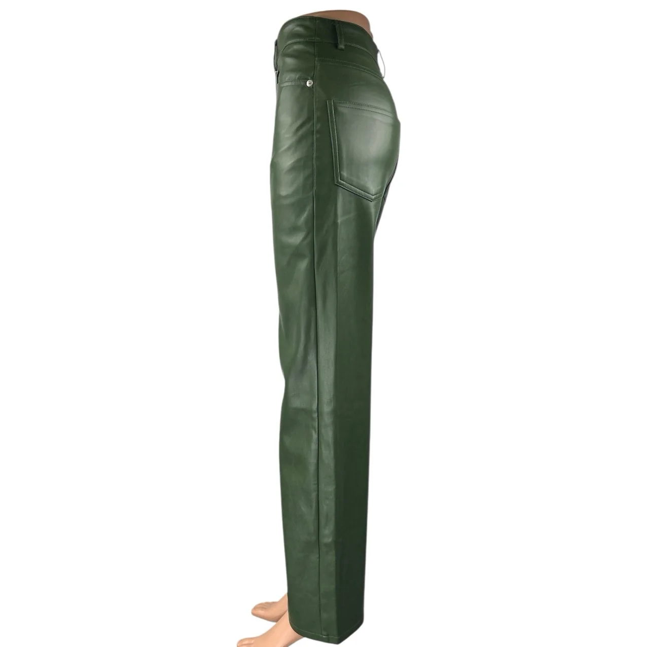 Urban Outfitters Women's Green Faux Leather Vegan Wide Leg Trousers Pants 24 - Image 2