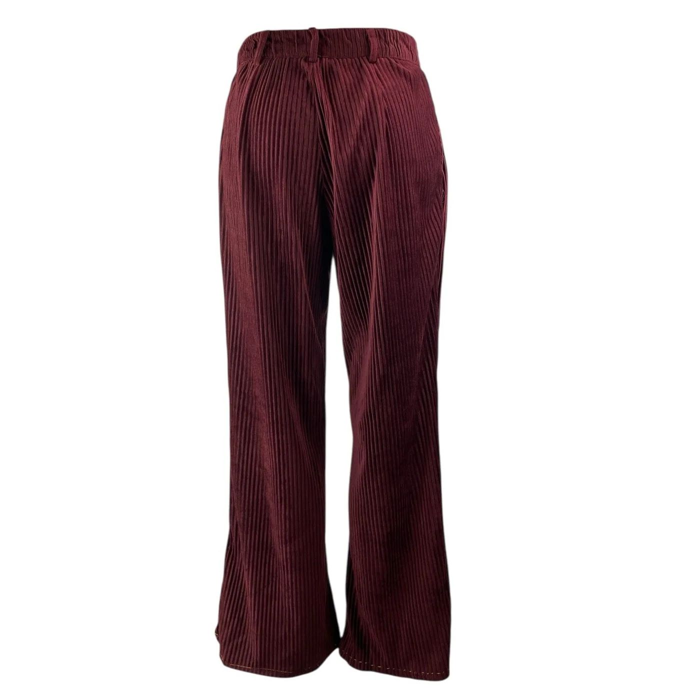 Urban Outfitters Womens Red Burgundy Ribbed Velvet Kick Flare Trousers Pants 2 - Image 2