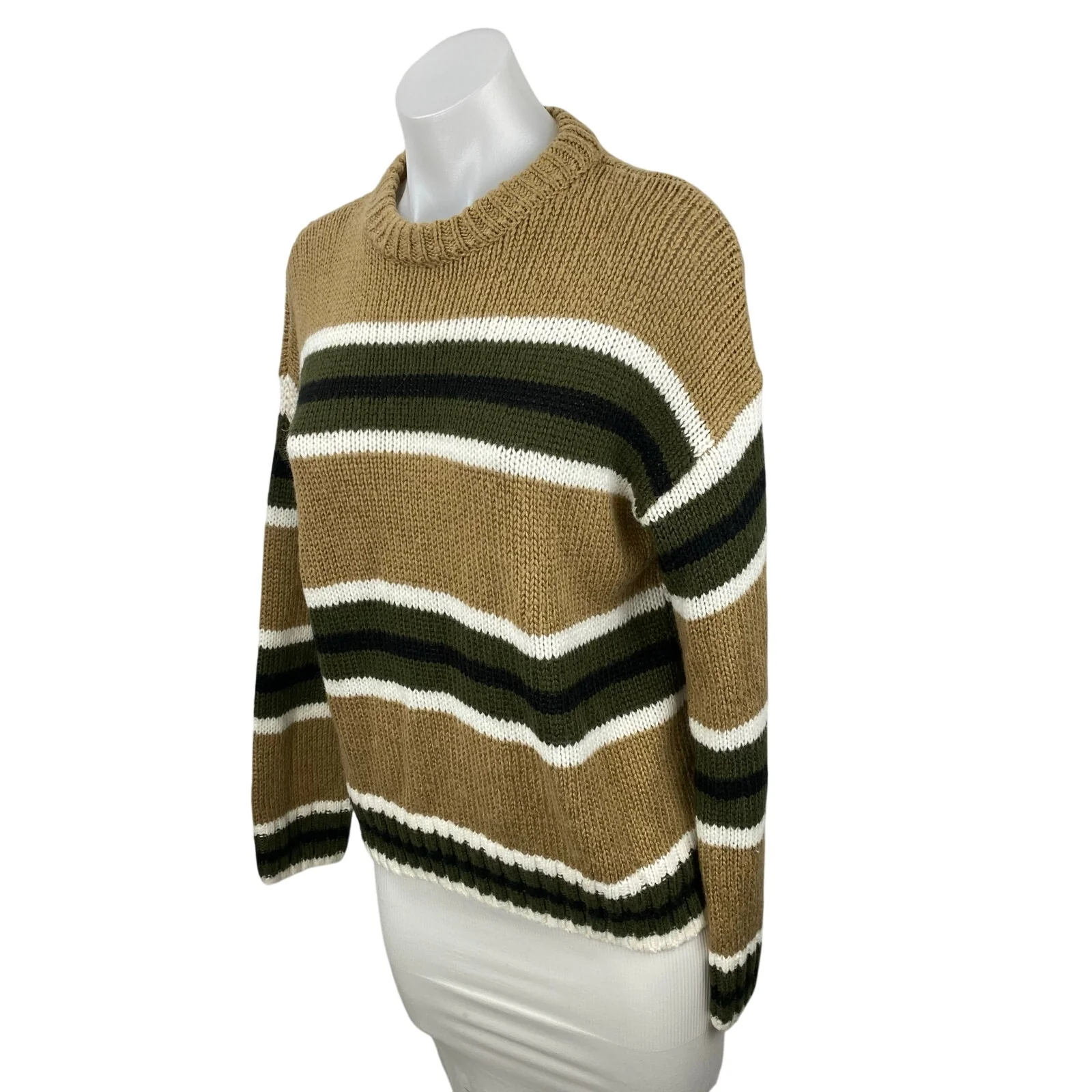Urban Outfitters Women's Tan Green Striped Colorblock Knit Sweater Top Size S - Image 3