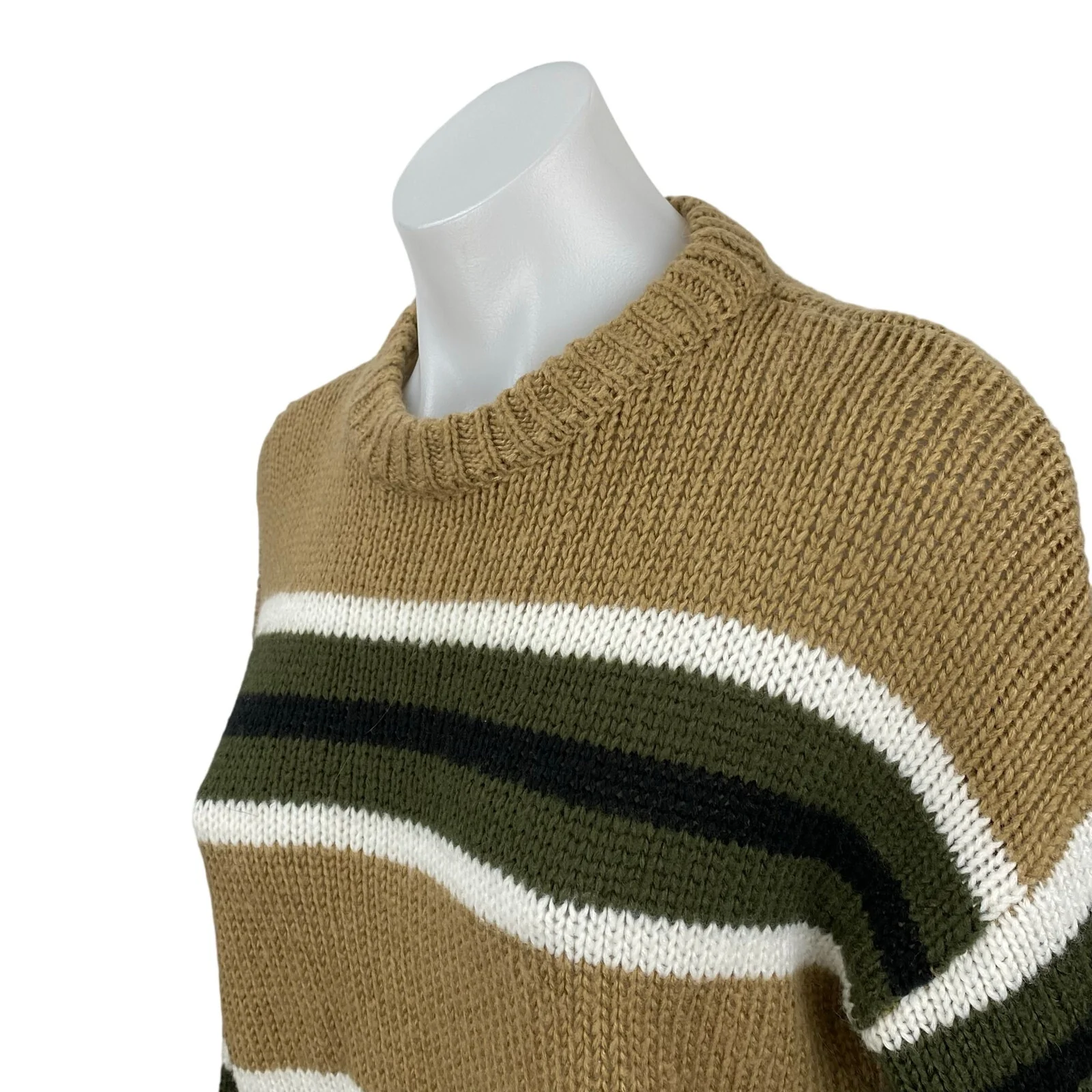 Urban Outfitters Women's Tan Green Striped Colorblock Knit Sweater Top Size S - Image 4