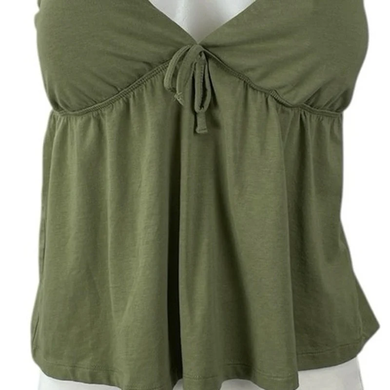Urban Rebel Green Tie Front V Neck Sleeveless Flared Cami Camisole Tank Top Sz L - Image 4