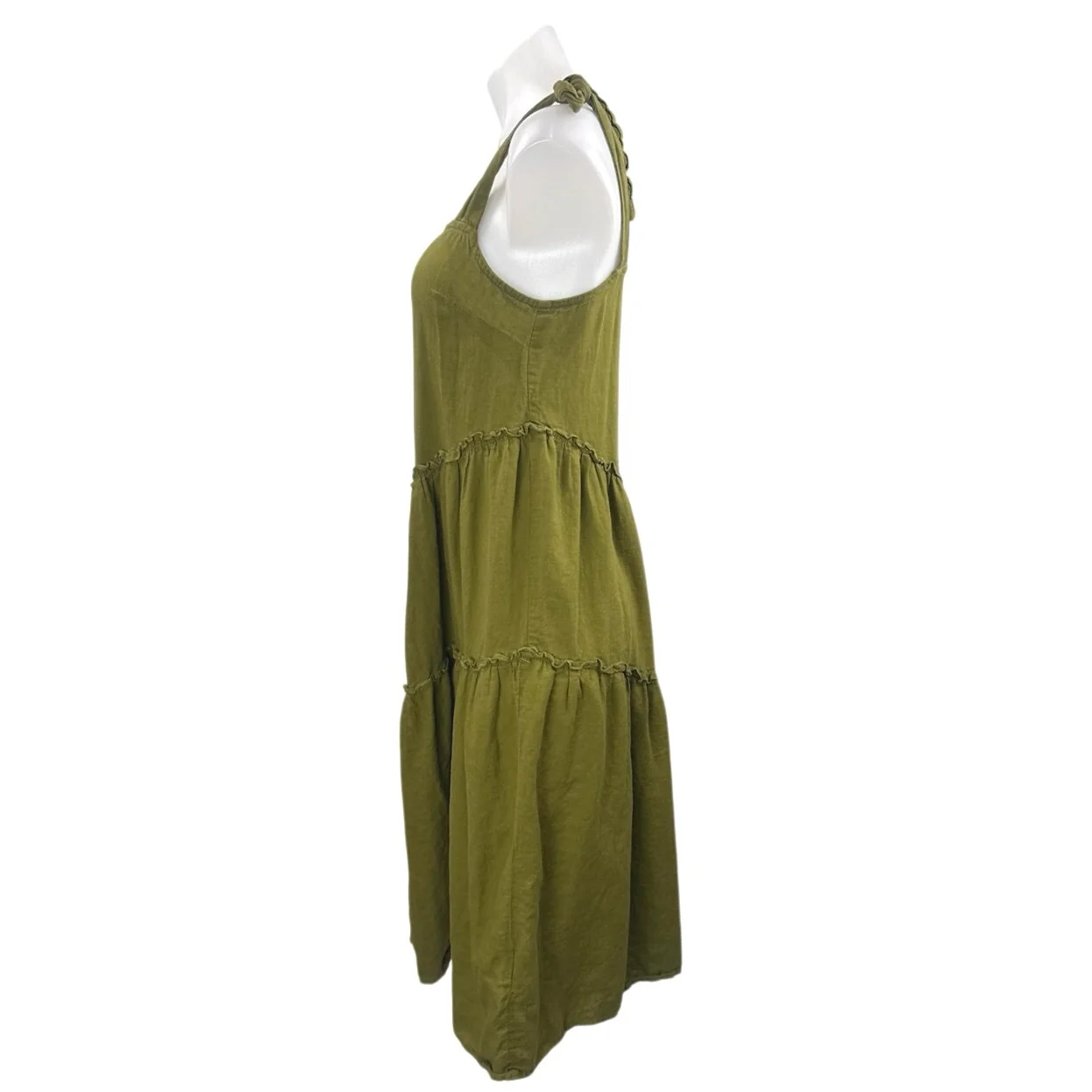 Urban Renewal Green Linen Sleeveless Tie Tiered Tank Cami A Line Midi Dress Sz S - Image 2