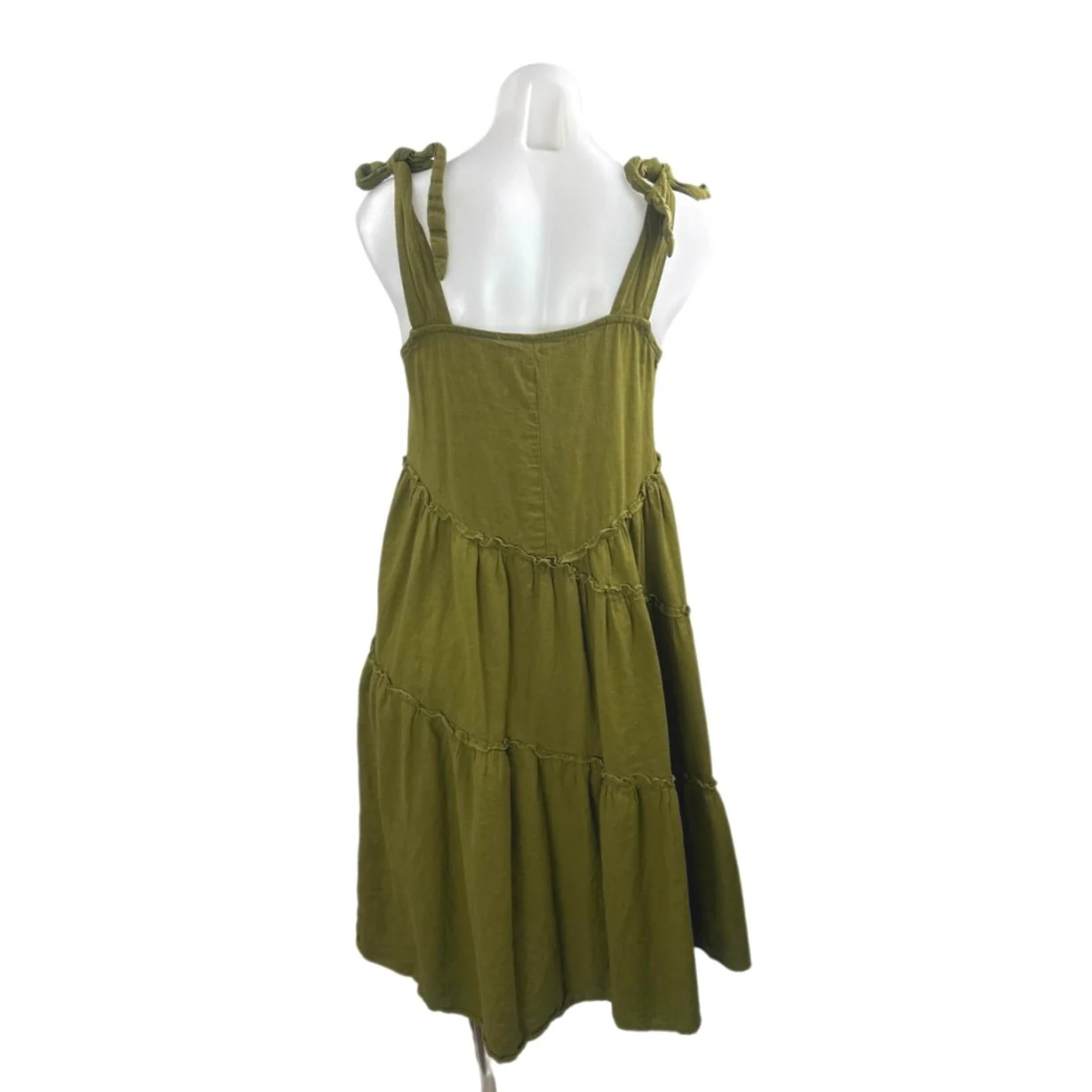 Urban Renewal Green Linen Sleeveless Tie Tiered Tank Cami A Line Midi Dress Sz S - Image 3