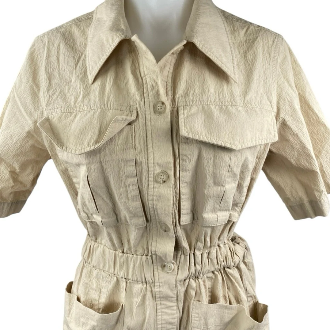 Urban Revivo Beige Short Sleeve Utility Button Up Shirt Romper Shorts Size 6 - Image 4