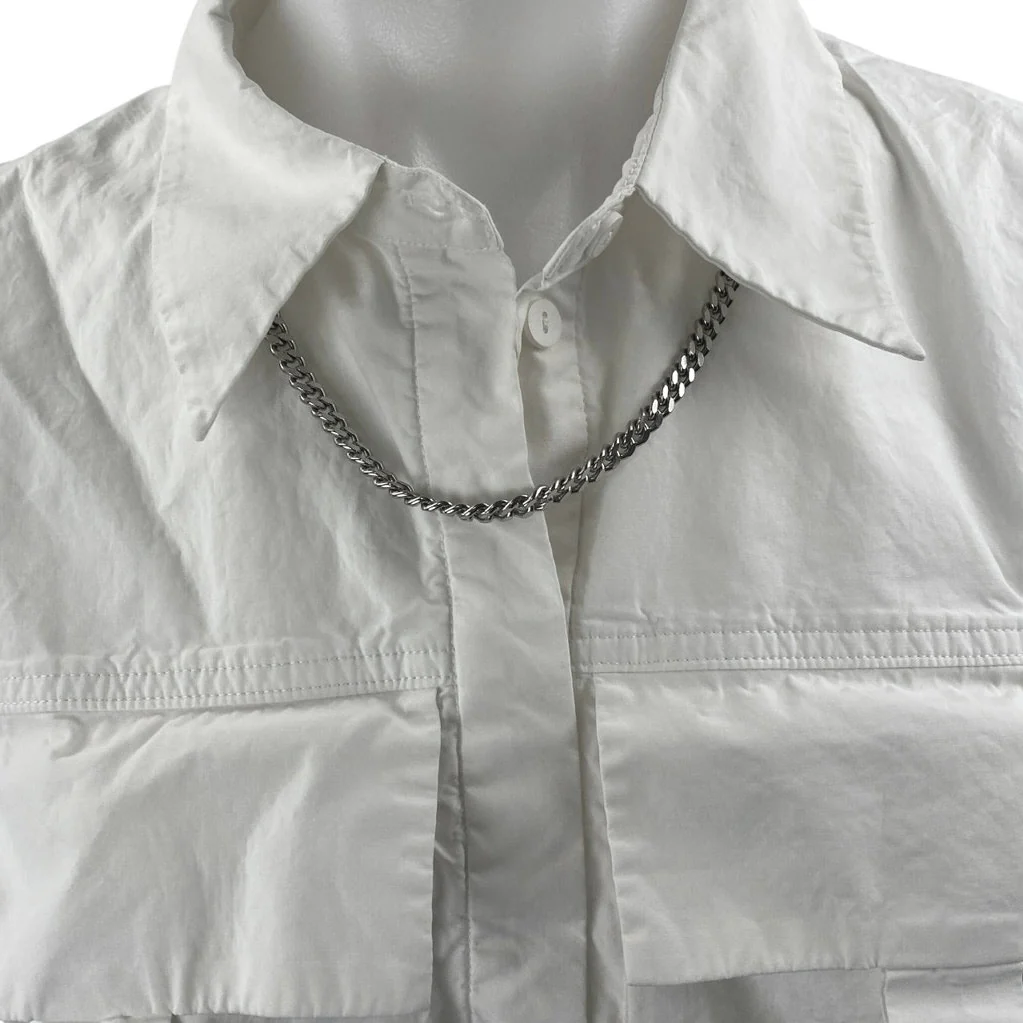 Urban Revivo White Sleeveless Chain Necklace Button Down Crop Shirt Tank Top 6 - Image 3