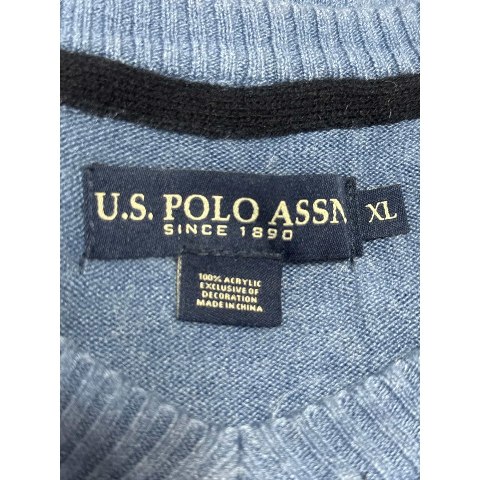 US Polo Assn Men's Blue Long Sleeve V Neck Knit Logo Acrylic Sweater Top Size XL - Image 4