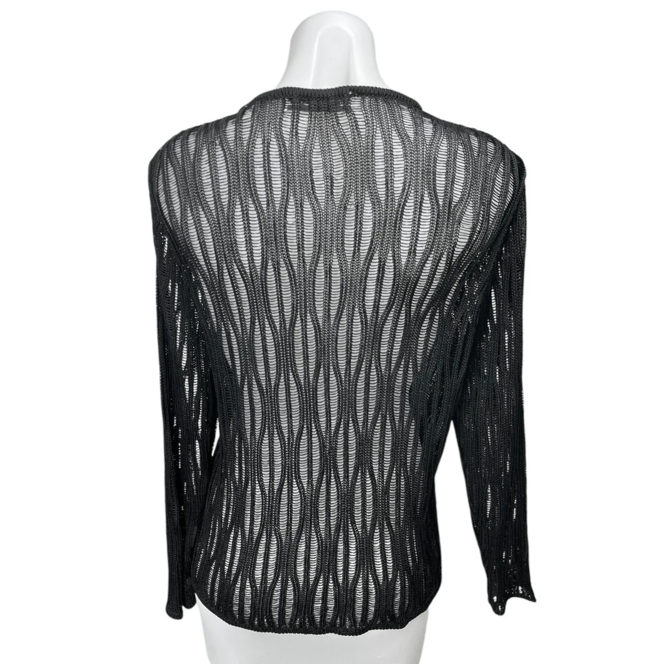 Valerie Stevens Black Open Knit Button Down Cardigan Sweater Top Size L - Image 2