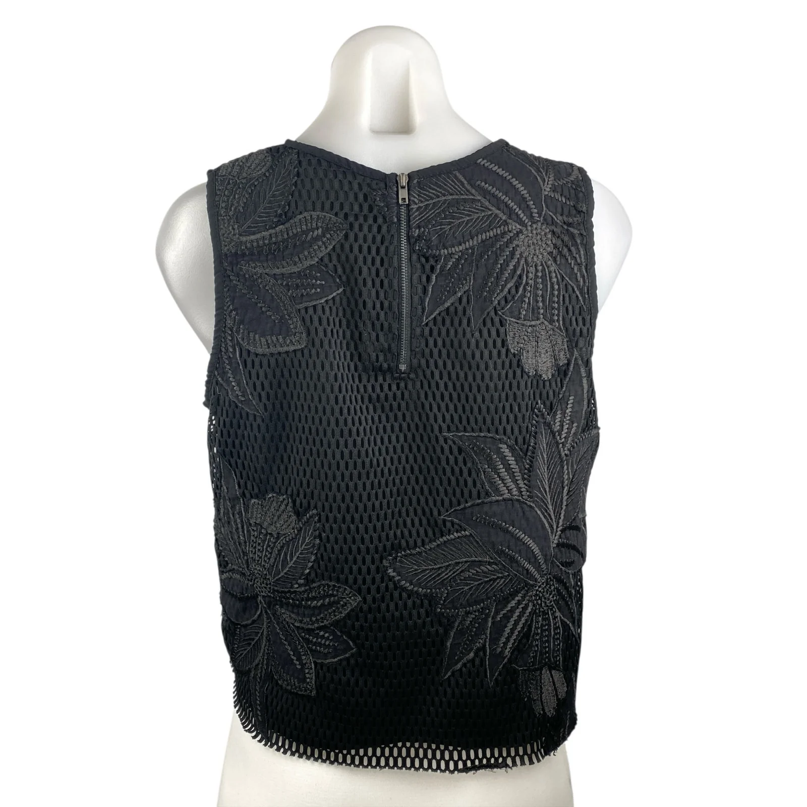 Valette Women's Black Sleeveless Embroidered Floral Eyelet Tank Blouse Top Sz M - Image 2