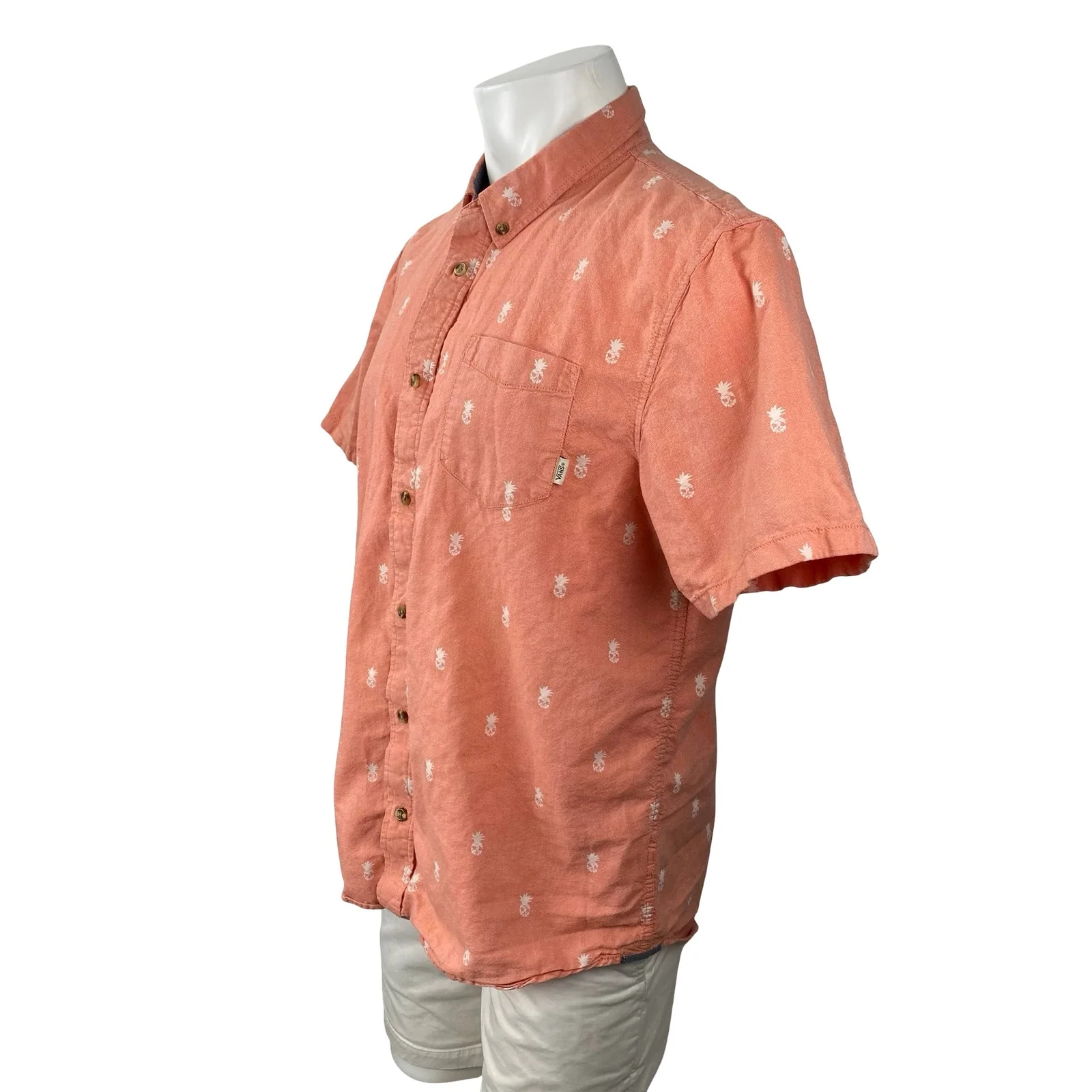 Vans Men's Coral Pineapple Hawaiian Short Sleeve Button Down Shirt Top Size L - Image 2