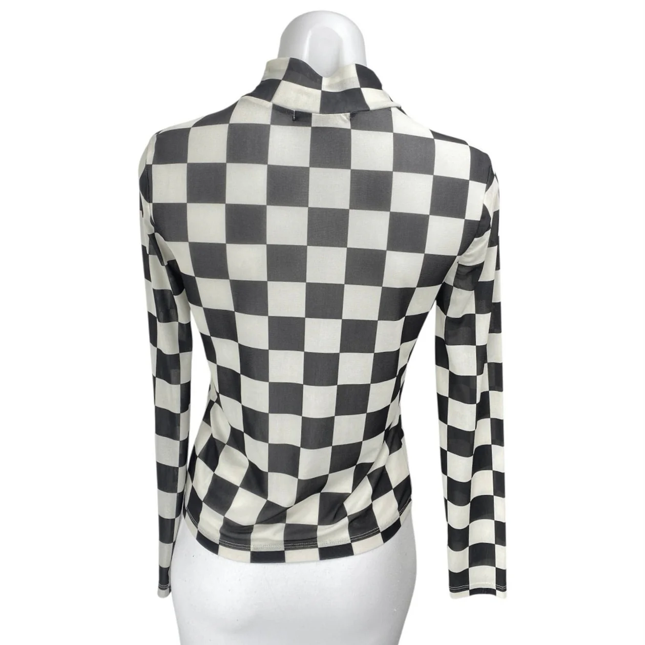 Vans Position Checker Women's Black White Checkered Mock Neck Mesh Top Size XS - Image 2