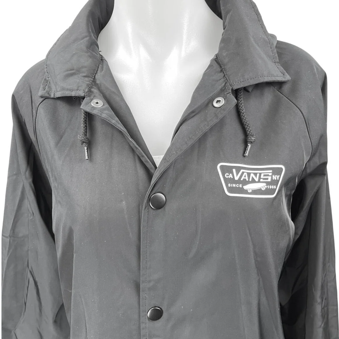 Vans Torrey Women's Black Button Hooded Hoodie Windbreaker Rain Coat Jacket S - Image 3