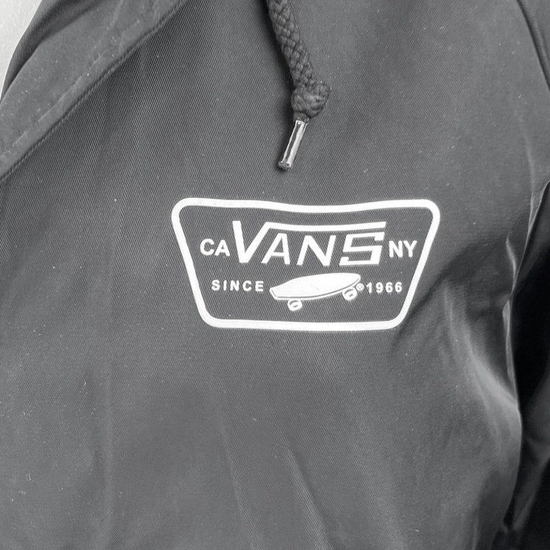 Vans Torrey Women's Black Button Hooded Hoodie Windbreaker Rain Coat Jacket S - Image 4
