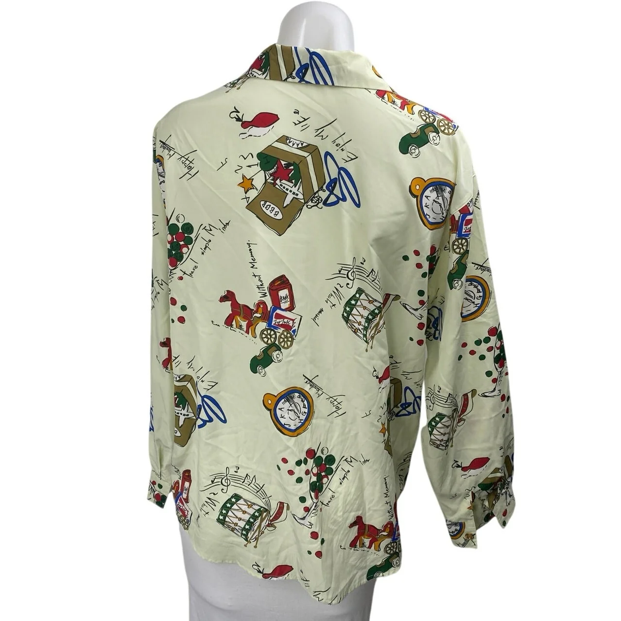 Vassafull Womens Yellow Graphic Print Long Sleeve Button Down Blouse Shirt Top L - Image 2