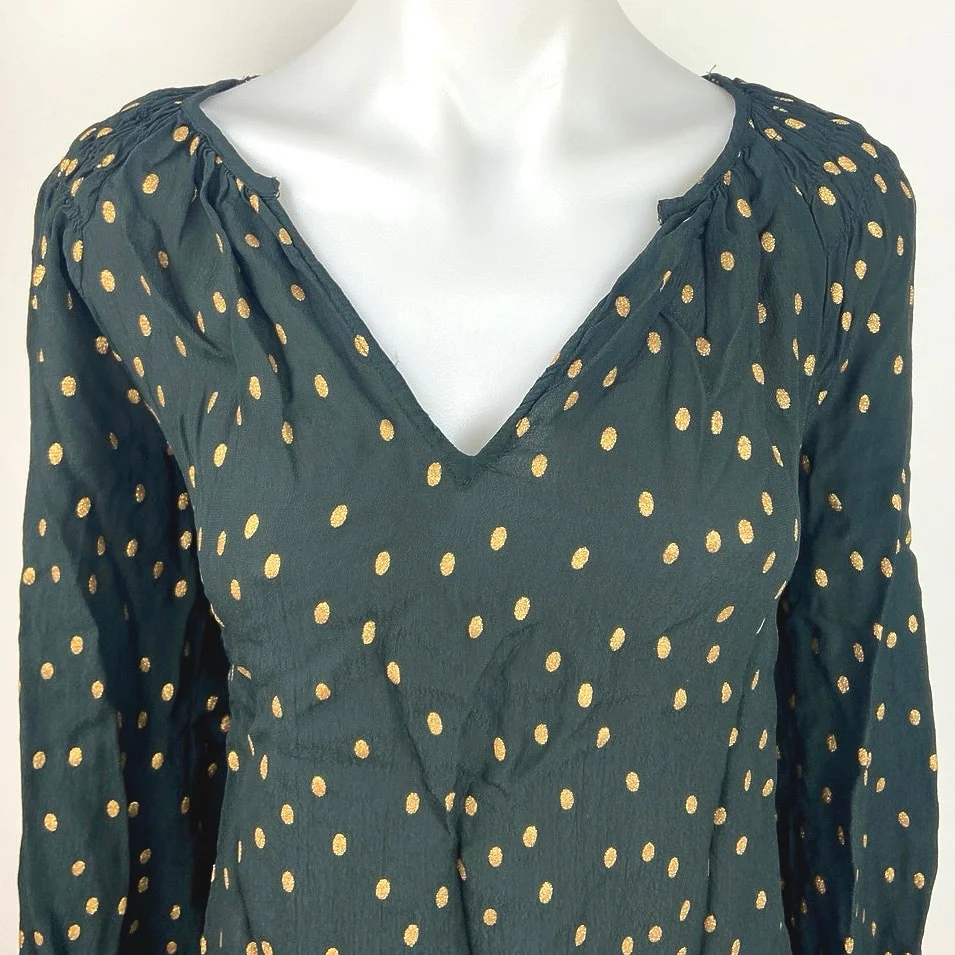 Velvet By Graham & Spencer Green Polka Dot Long Sleeve V Neck Blouse Top Size L - Image 3