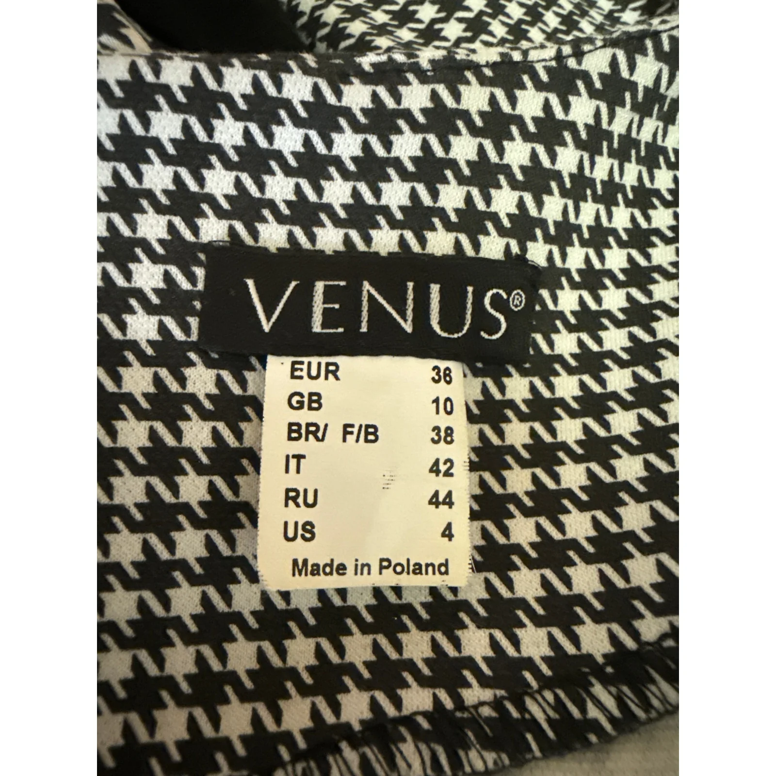 Venus Black White Houndstooth Long Sleeve Knee Length Pencil Sheath Dress Size 4 - Image 4