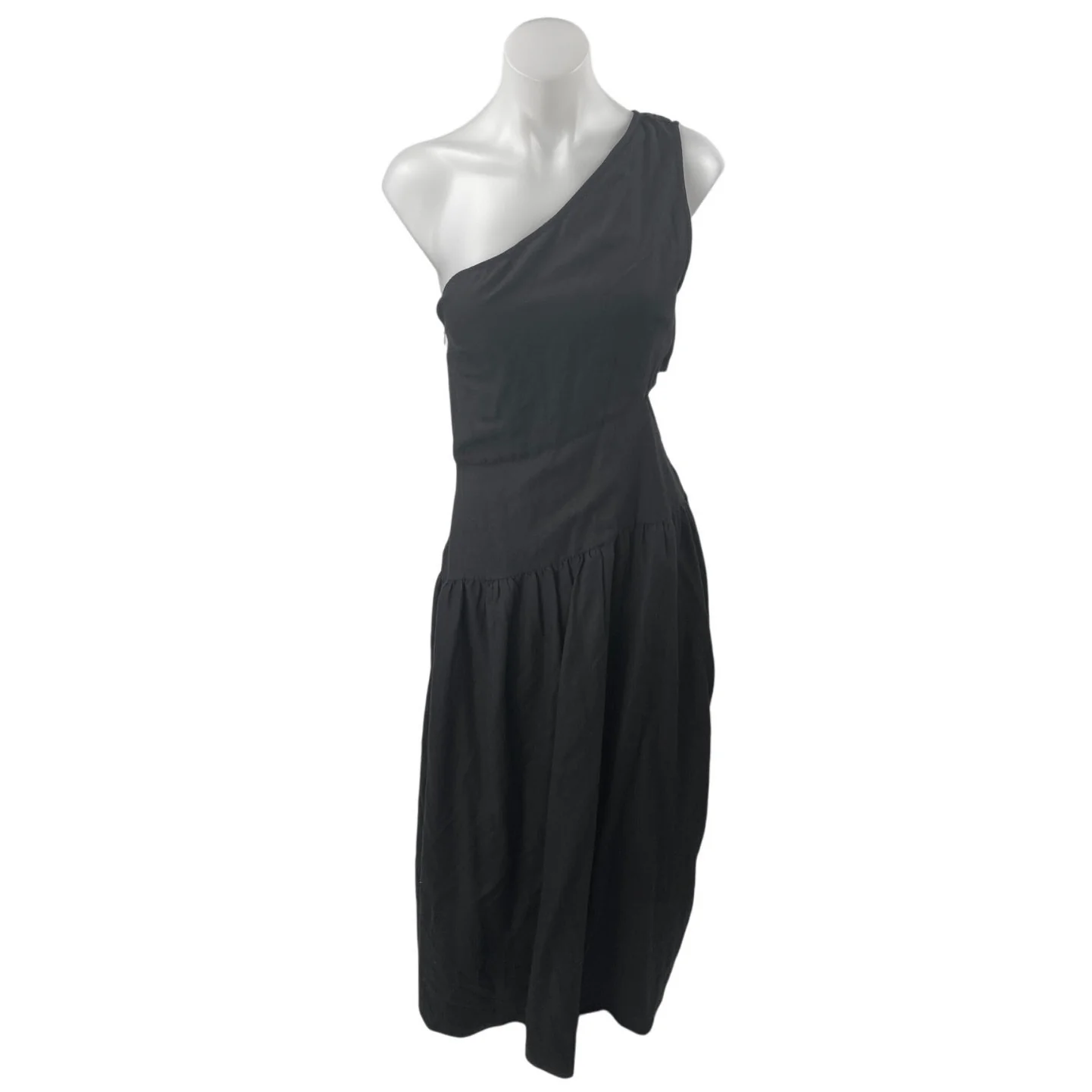 Venus Women Black One Shoulder Sleeveless Cutout Waist Midi A Line Dress Size 2