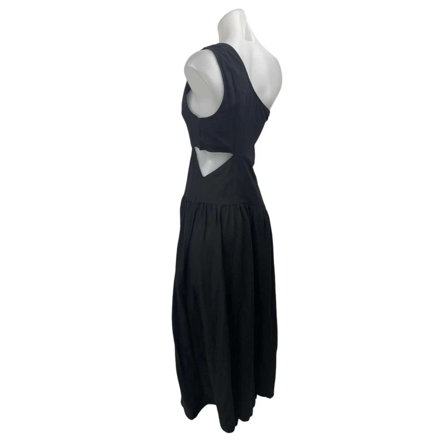 Venus Women Black One Shoulder Sleeveless Cutout Waist Midi A Line Dress Size 2 - Image 2