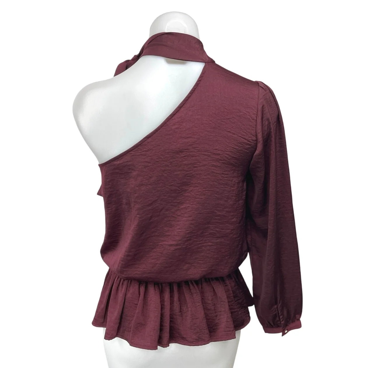 Vero Moda Red Embellished Embroidered One Shoulder Tie Neck Peplum Blouse Top S - Image 2