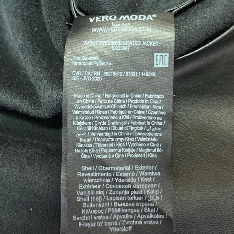 Vero Moda Women's Black Vegan Faux Leather Belted Button Up Trench Coat Jacket M - Image 5
