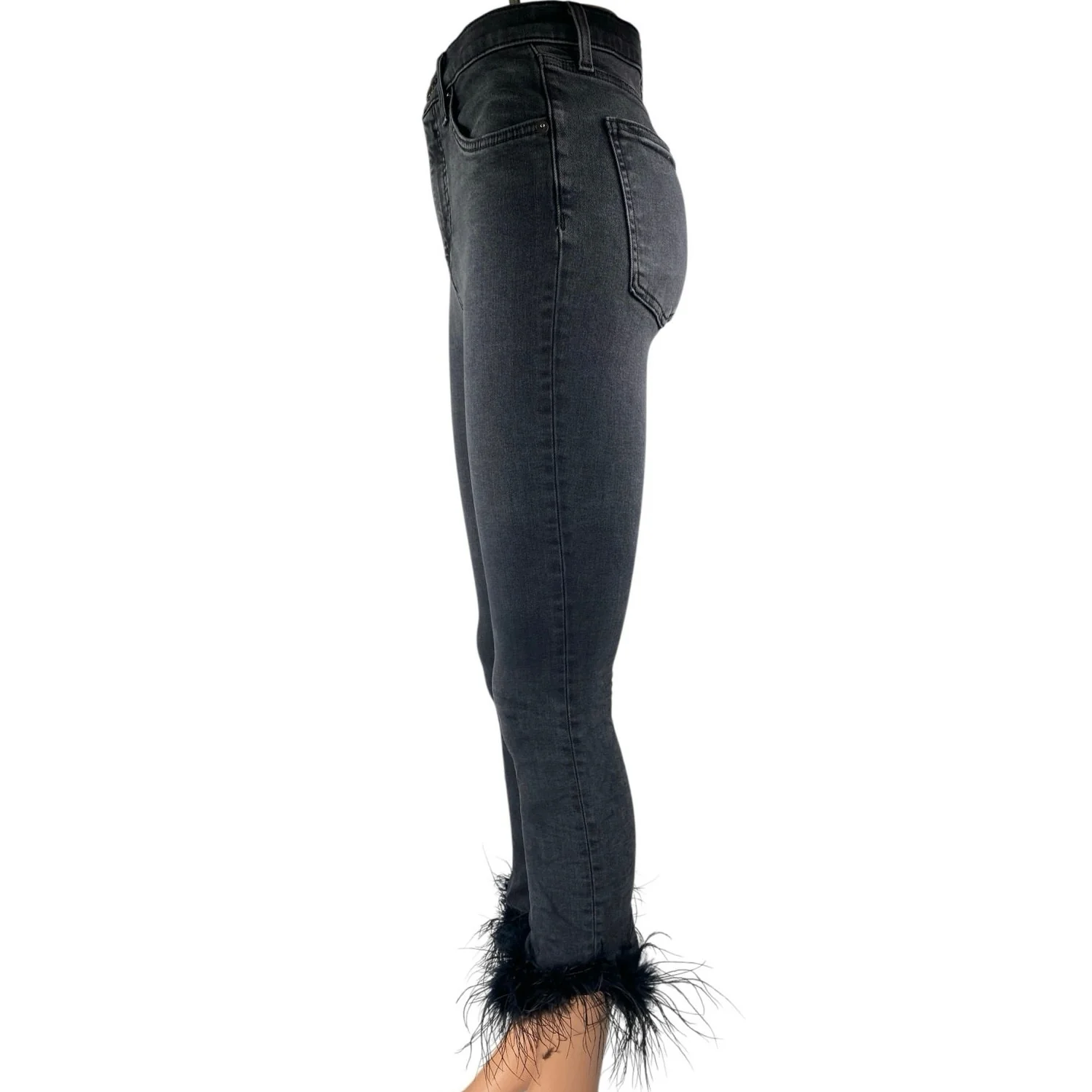Veronica Beard Kareena Black Feather Trim High Rise Skinny Denim Jeans Pants 25 - Image 2