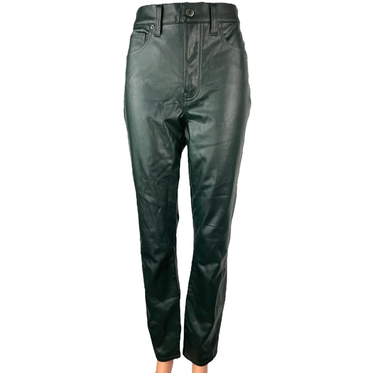 Veronica Beard Maera Green Faux Vegan Leather Skinny High Waist Ankle Pants 29