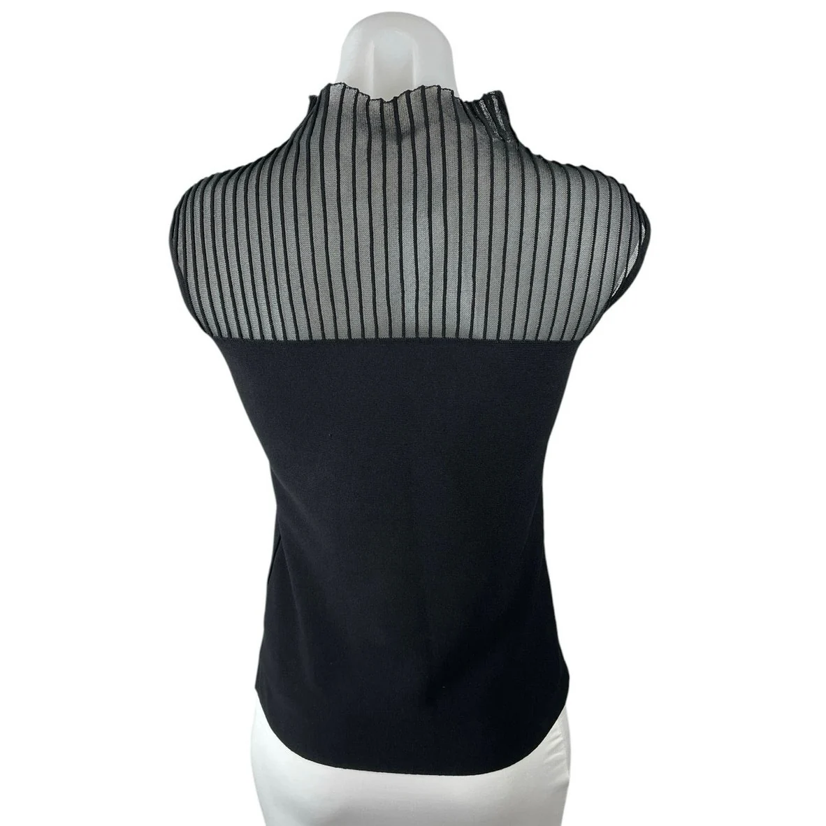 Veronika Maine Black Mesh Sheer Mock Neck Sleeveless Knit Blouse Top Size S - Image 3