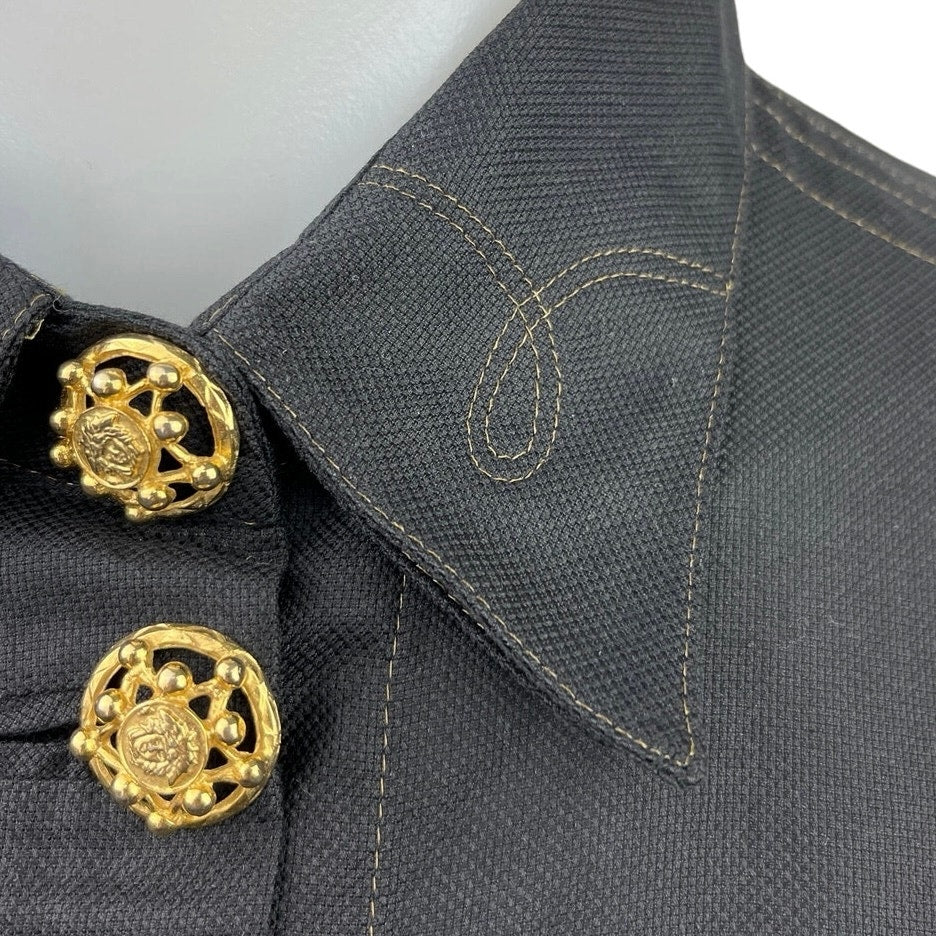 Versace Black Gold Long Sleeve Western Cowboy Button Down Shirt Top Size S - Image 4