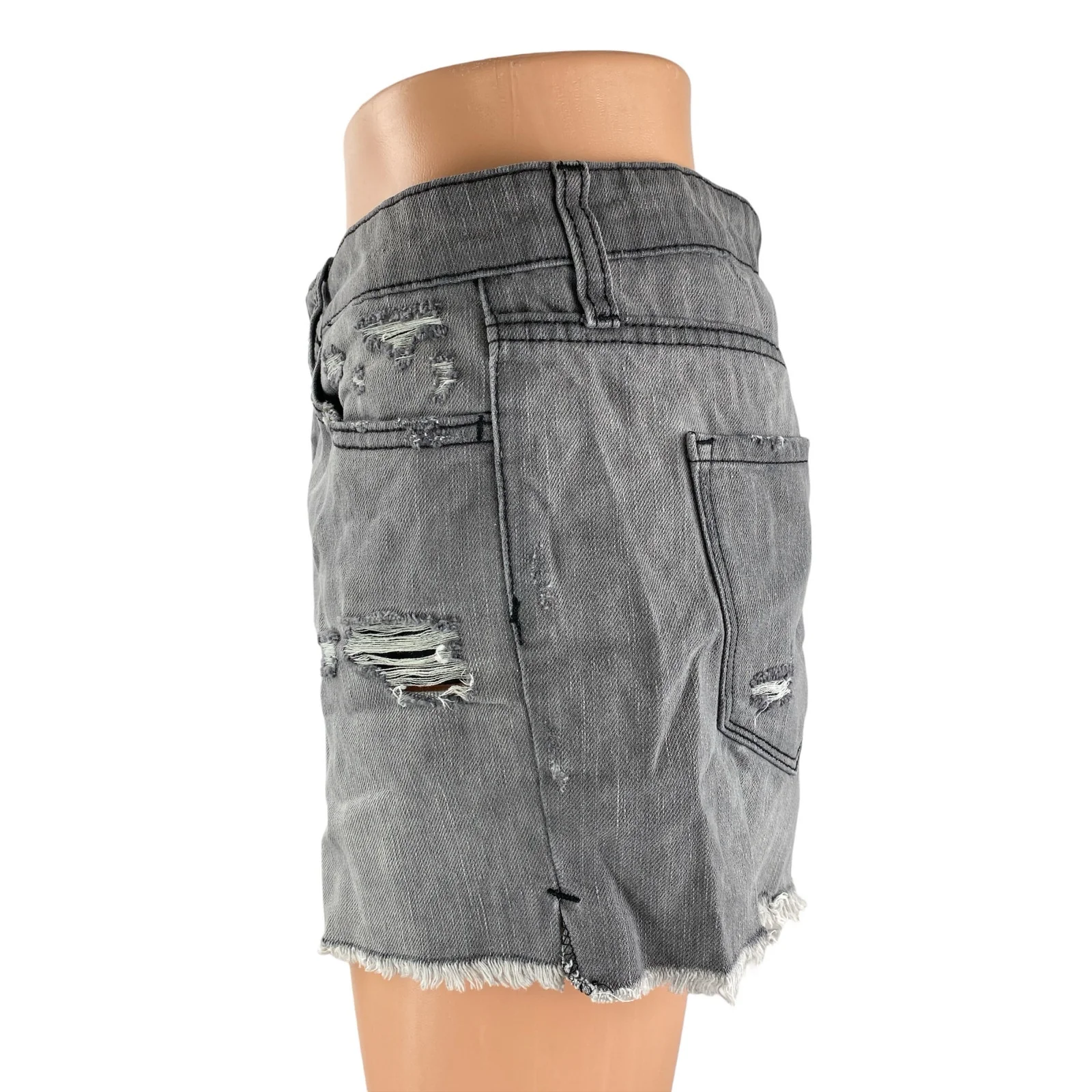 Vervet Womens Black Washed Distressed High Rise Cutout Denim Jean Shorts Size 28 - Image 3