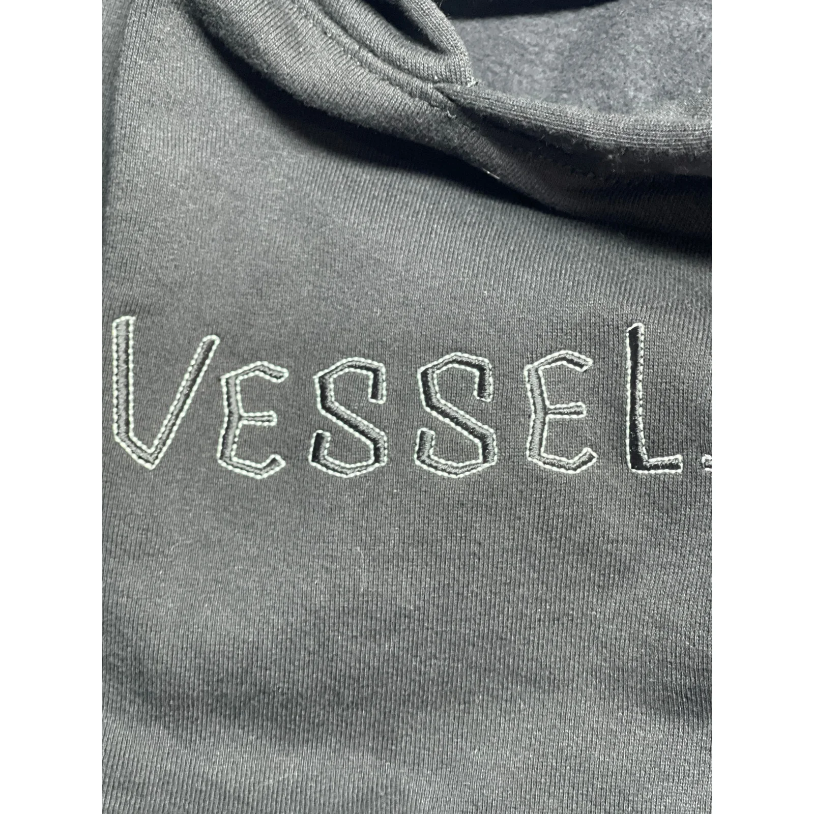 Vessel Unisex Black Embroidered Patchwork Long Sleeve Hoodie Sweatshirt Top Sz M - Image 5