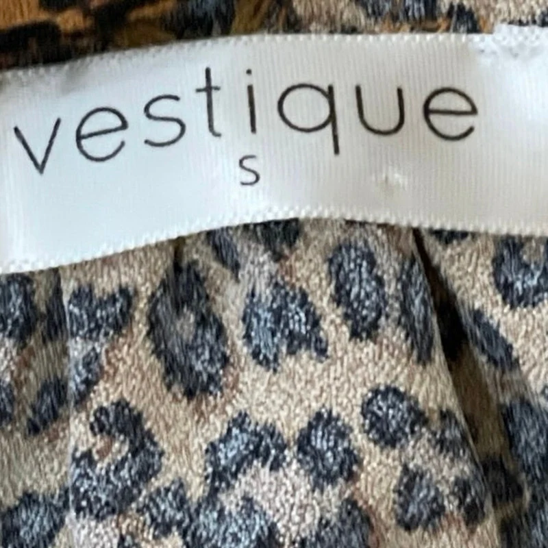 Vestique Brown Leopard Animal Print Sleeveless Tiered Swing A Line Mini Dress S - Image 5