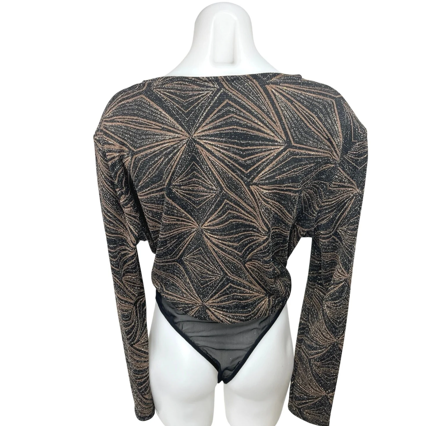 VICI Black Bronze Metallic Glitters Faux Wrap Long Sleeve Blouse Top Bodysuit XL - Image 2