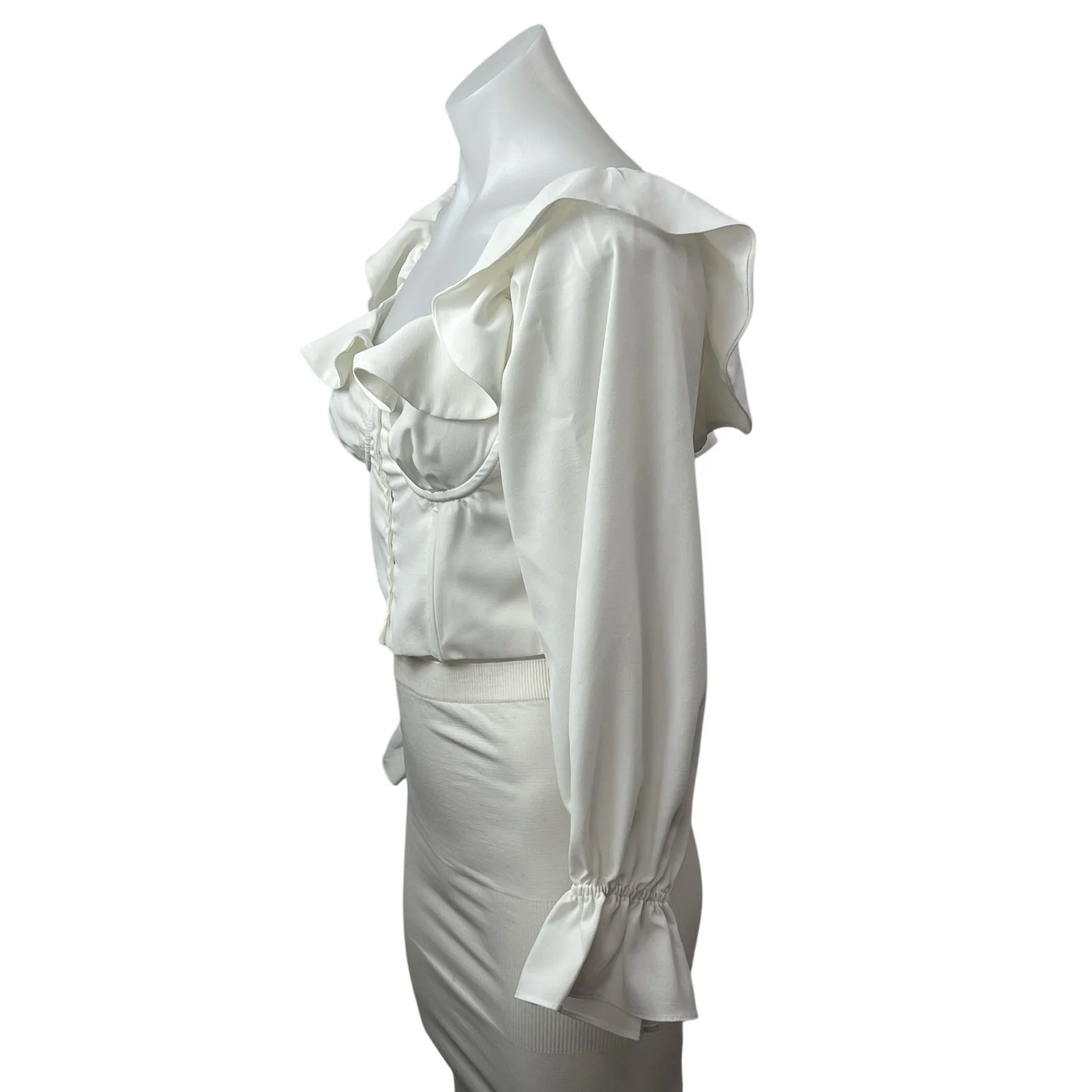 Victoria + Sophia Women's White Ruffled Long Sleeve Bustier Corset Crop Top Sz M - Image 3