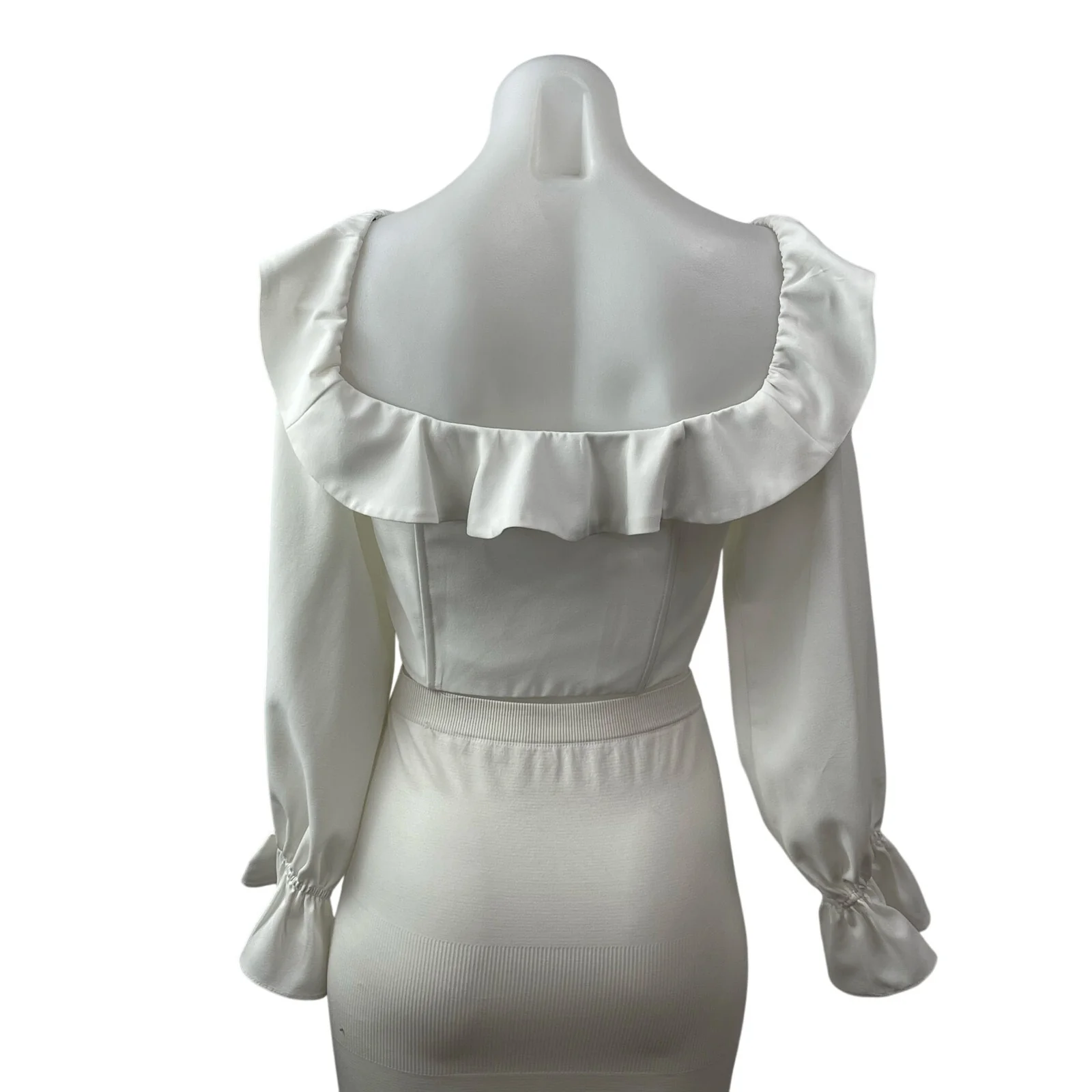 Victoria + Sophia Women's White Ruffled Long Sleeve Bustier Corset Crop Top Sz M - Image 4