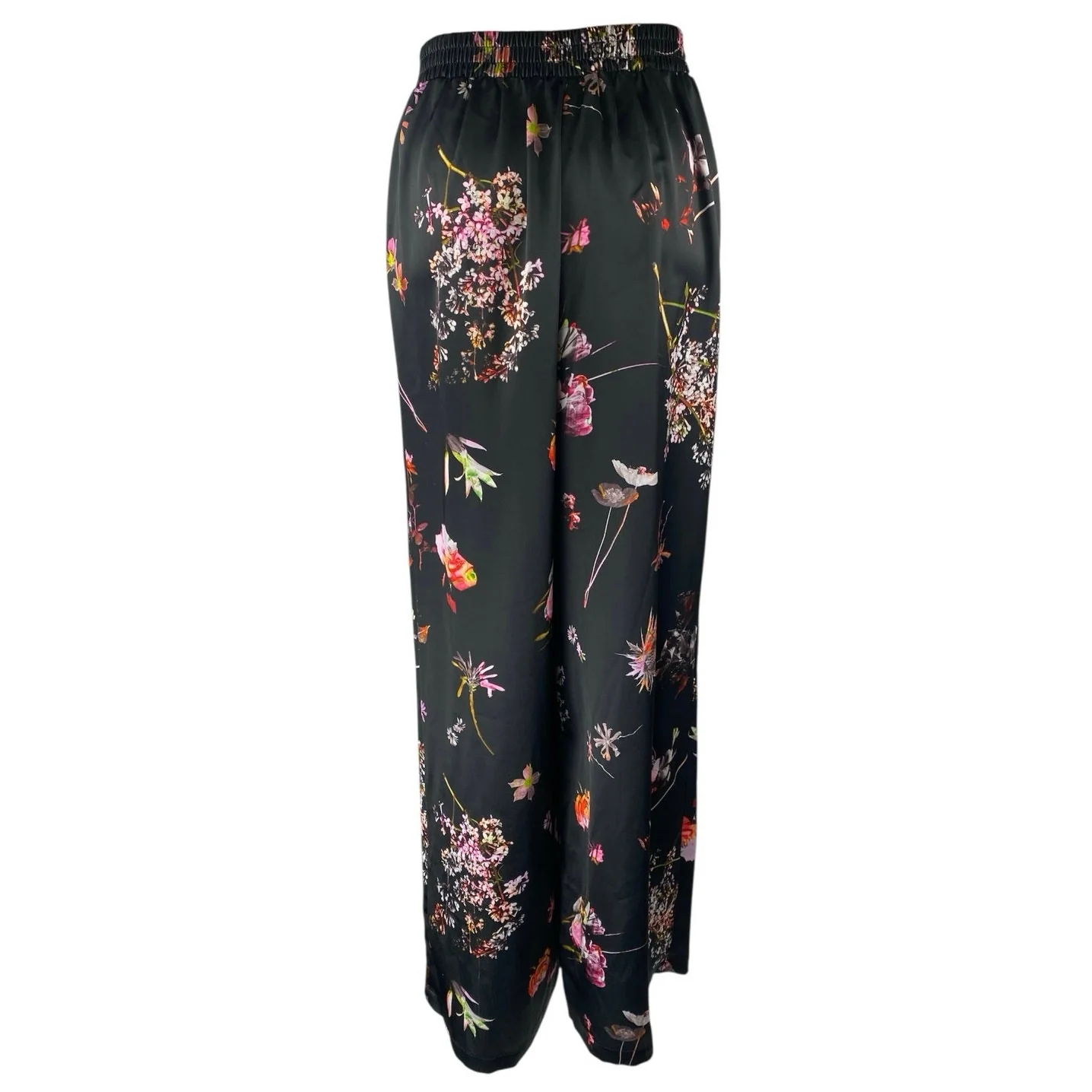 Victoria's Secret Black Silky Satin Floral Pleated Wide Leg Trousers Pants Sz XS - Image 3