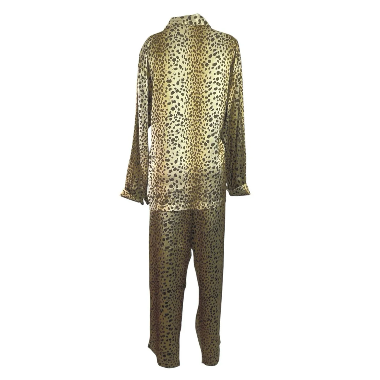 Victoria's Secret New Glam Leopard Satin Button Up Shirt Pajama Sleepwear Set L - Image 3