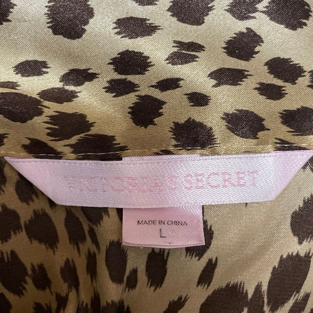 Victoria's Secret New Glam Leopard Satin Button Up Shirt Pajama Sleepwear Set L - Image 6