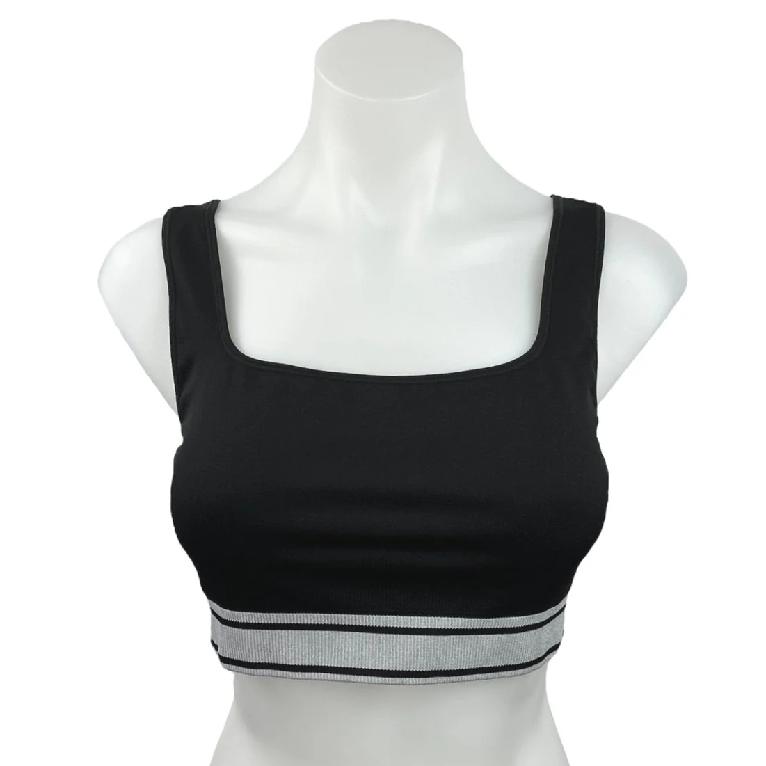 Victoria's Secret PINK Black Square Neck Activewear Yoga Gym Crop Tank Top Sz L