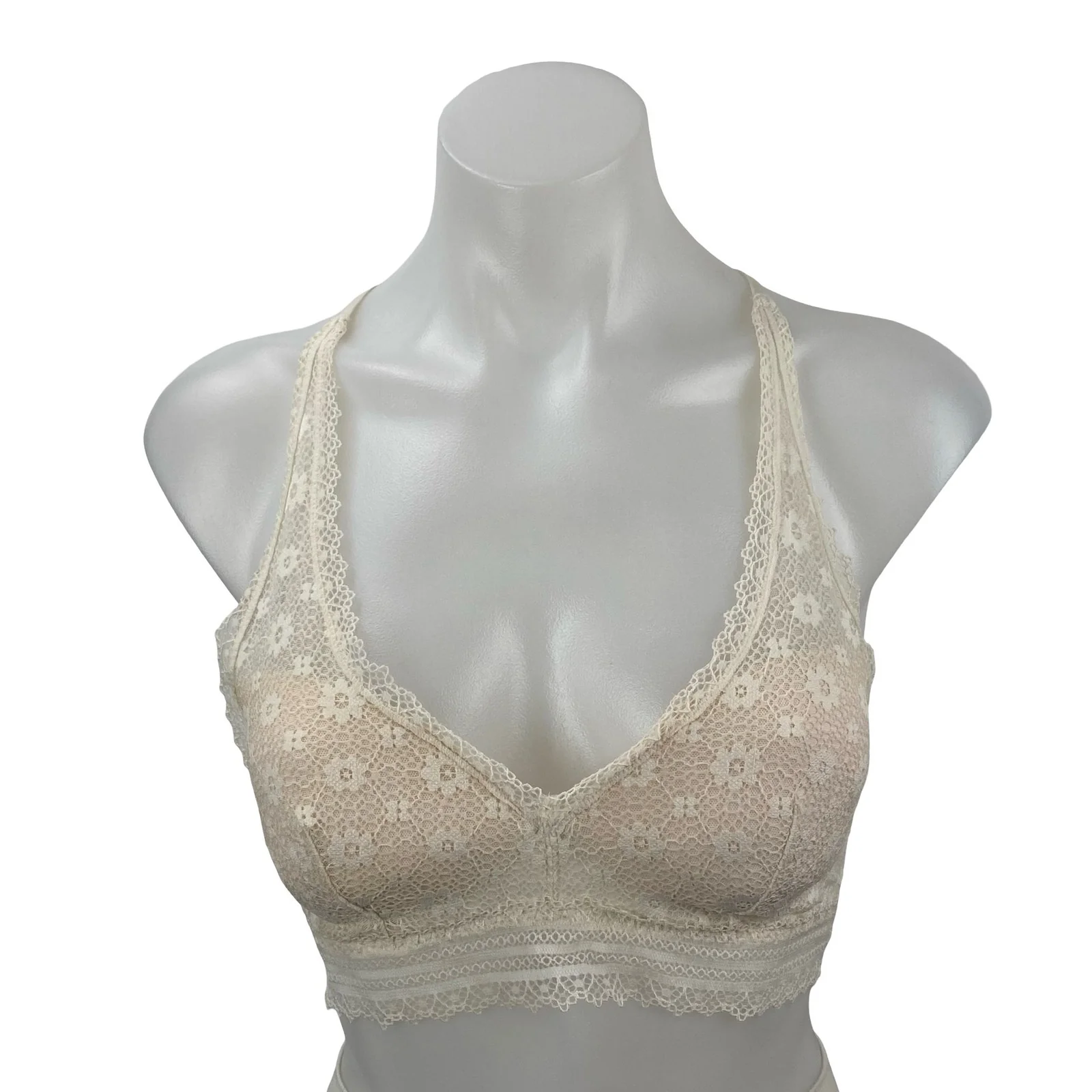 Victoria's Secret Women's Cream Floral Lace Racerback Wireless Bralette Bra S