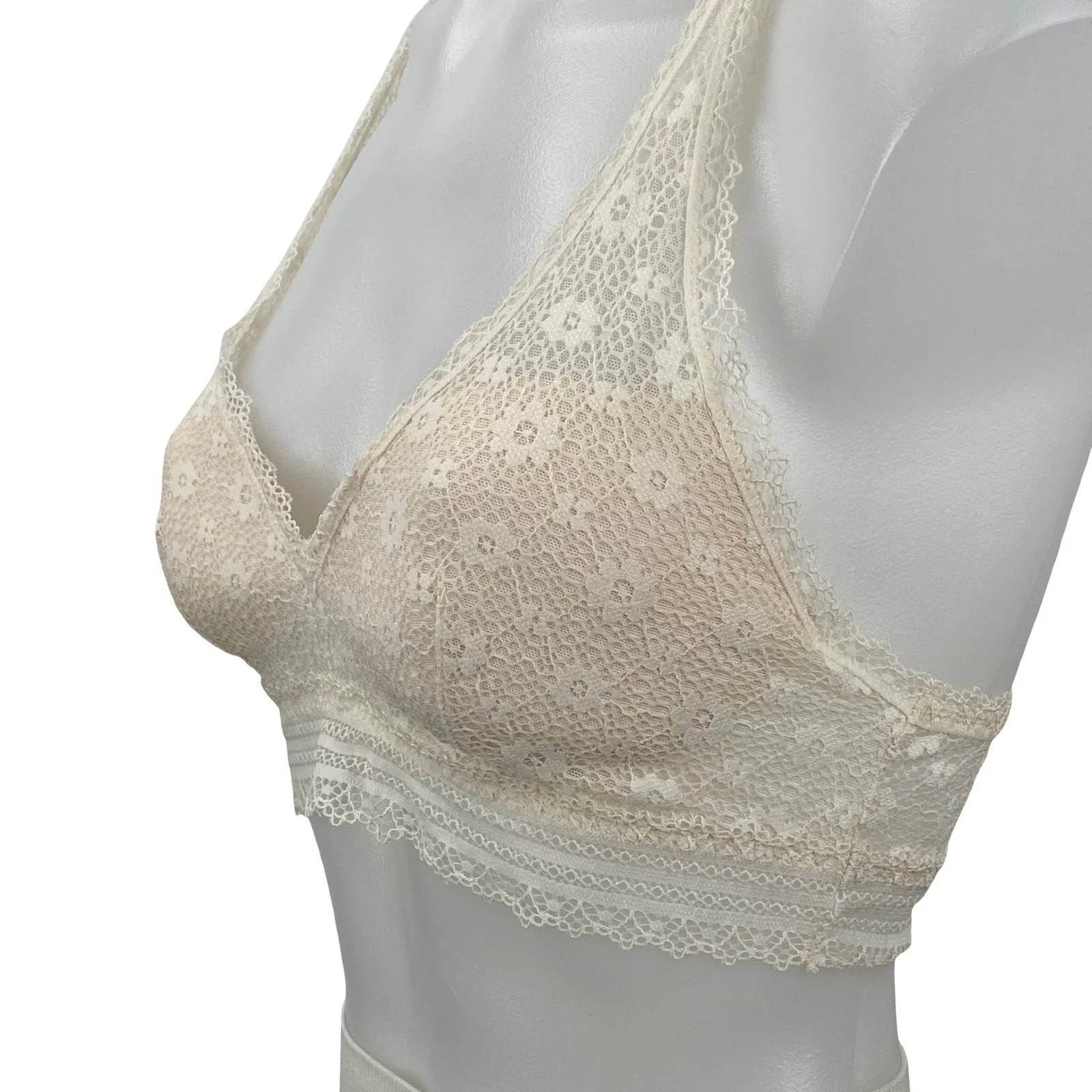 Victoria's Secret Women's Cream Floral Lace Racerback Wireless Bralette Bra S - Image 3