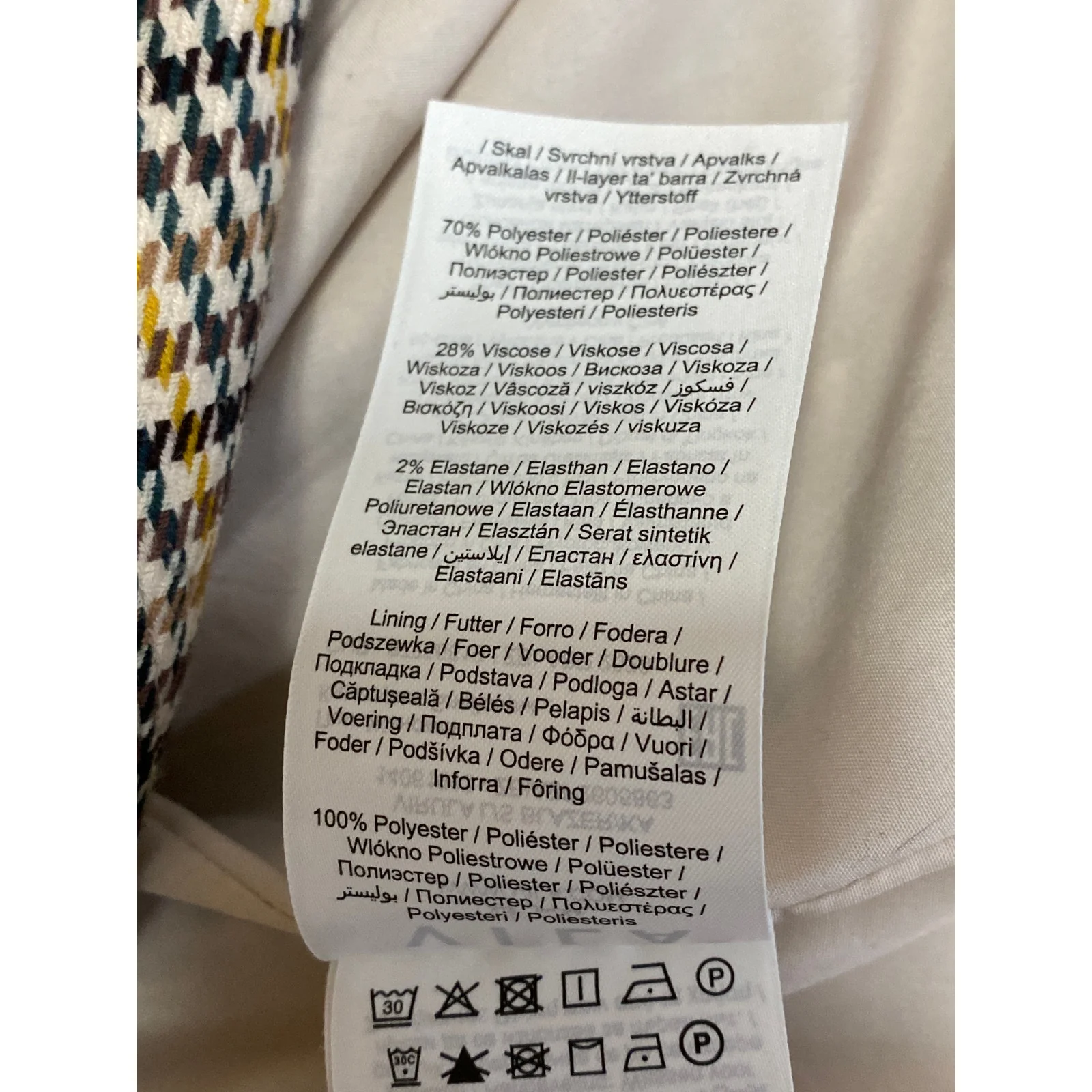 Vila Beige Plaid Tweed Collared Long Sleeve Pockets Blazer Coat Jacket Size 36 - Image 4