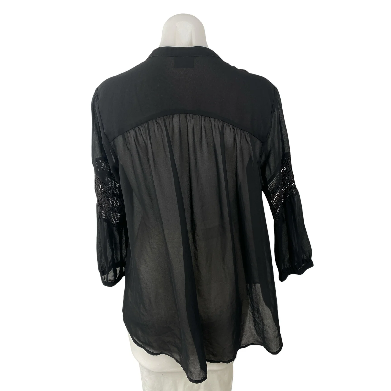 Vila Women's Black Lace Eyelet Long Sleeve Mesh Button Down Blouse Top Size M - Image 4