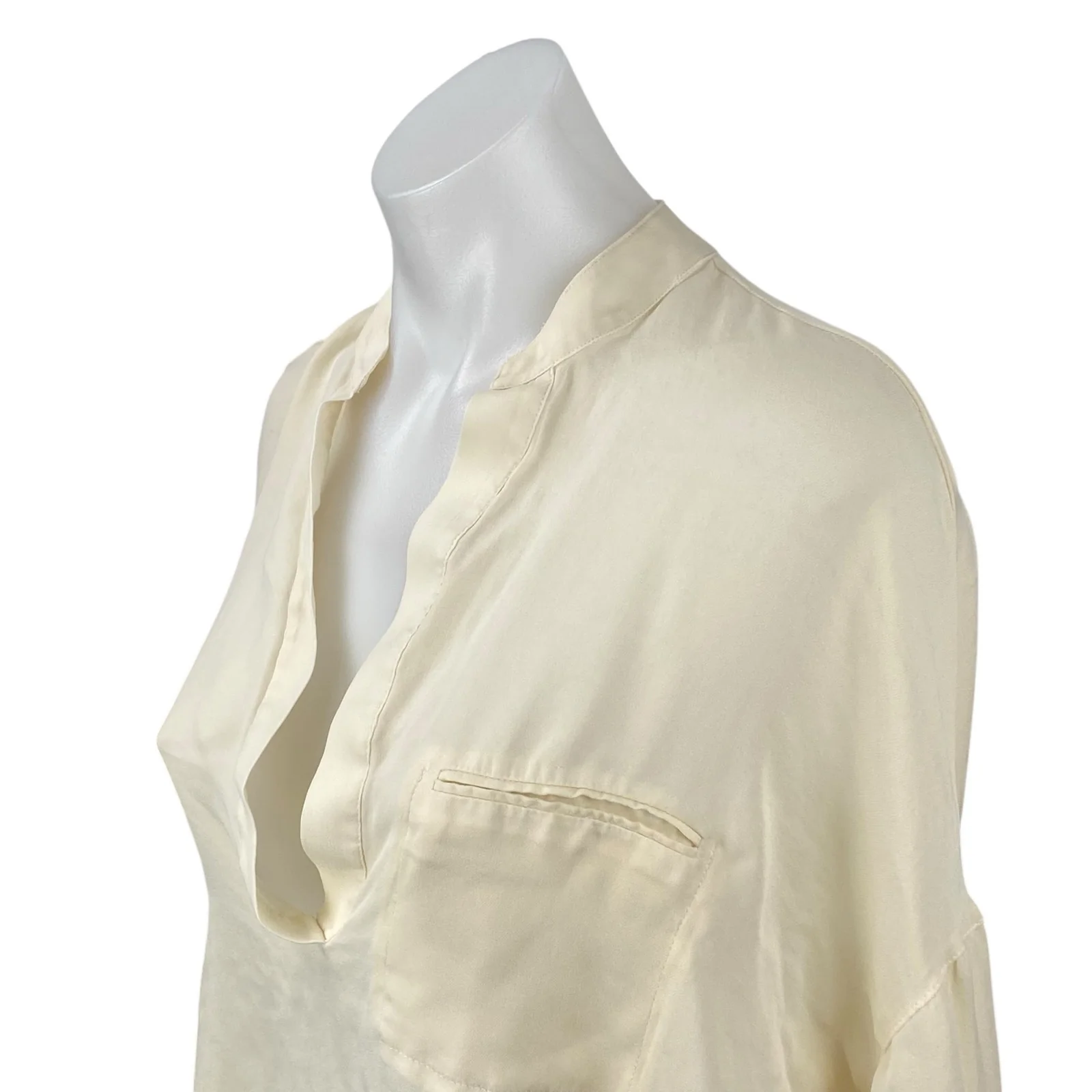 Vince 100% Silk Women's Cream V Neck Long Sleeve Tunic Henley Shirt Blouse Top S - Image 2